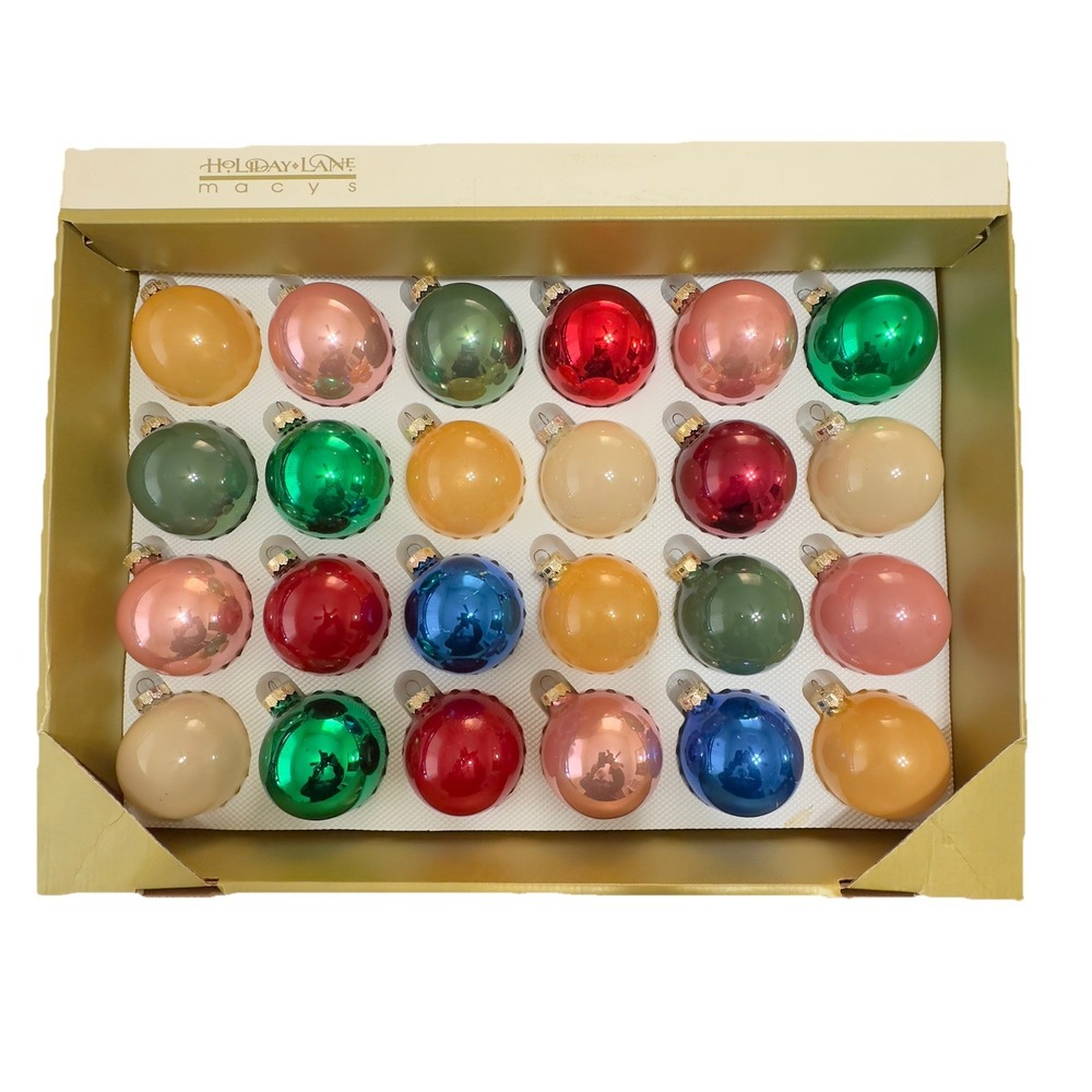 Vtg Silvestri Glass Blown Christmas‎ Ornaments Decorations Set Of 24 Macys 2.5"